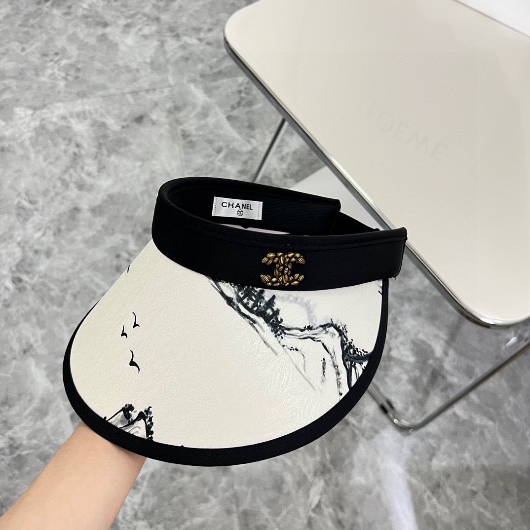 💛配防尘袋 【CHANEL香奈儿】2025夏季新款新中式水墨遮阳帽空顶帽，大牌出货，超方便！好搭！出街必