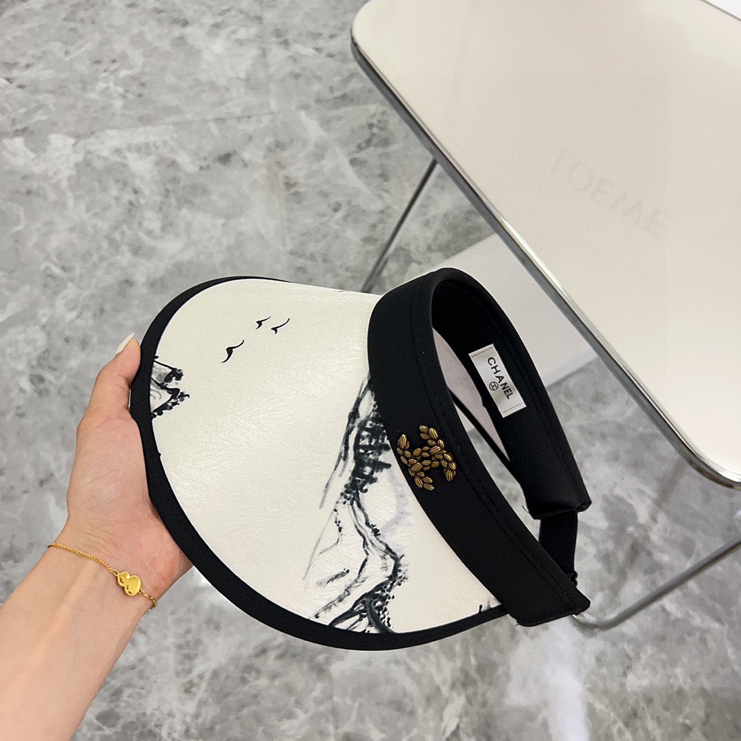 💛配防尘袋 【CHANEL香奈儿】2025夏季新款新中式水墨遮阳帽空顶帽，大牌出货，超方便！好搭！出街必