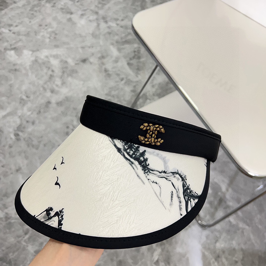 💛配防尘袋 【CHANEL香奈儿】2025夏季新款新中式水墨遮阳帽空顶帽，大牌出货，超方便！好搭！出街必