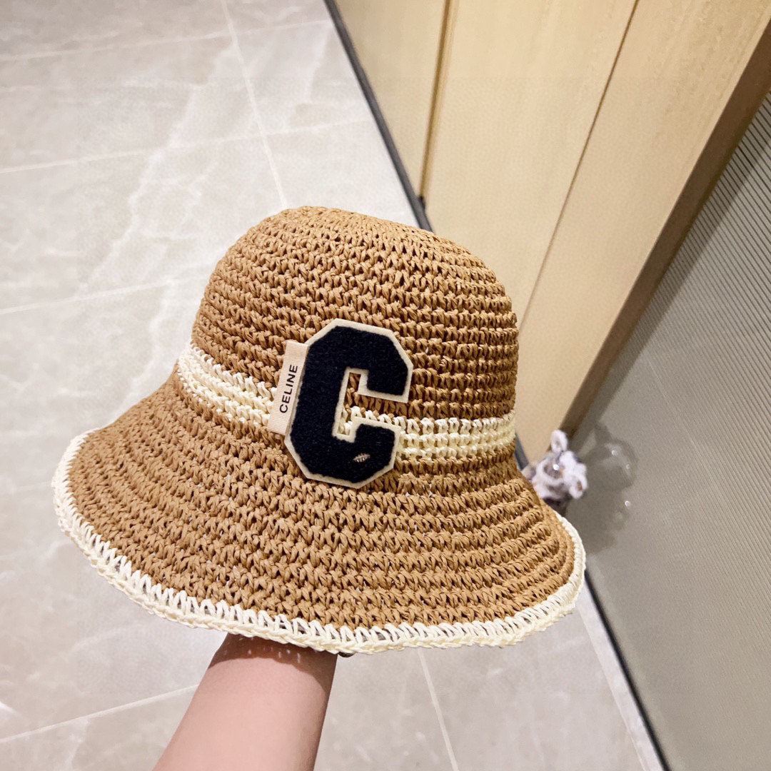 💛配防尘袋【CELINE赛琳】2025新款草编拼色折叠款渔夫帽草帽，度假款超好搭配，赶紧入手！