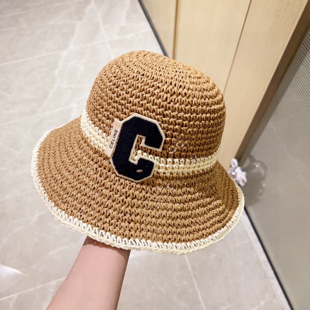 💛配防尘袋【CELINE赛琳】2025新款草编拼色折叠款渔夫帽草帽，度假款超好搭配，赶紧入手！