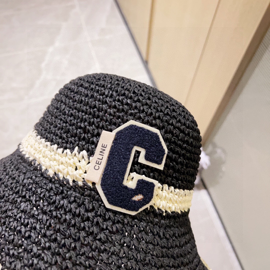 💛配防尘袋【CELINE赛琳】2025新款草编拼色折叠款渔夫帽草帽，度假款超好搭配，赶紧入手！