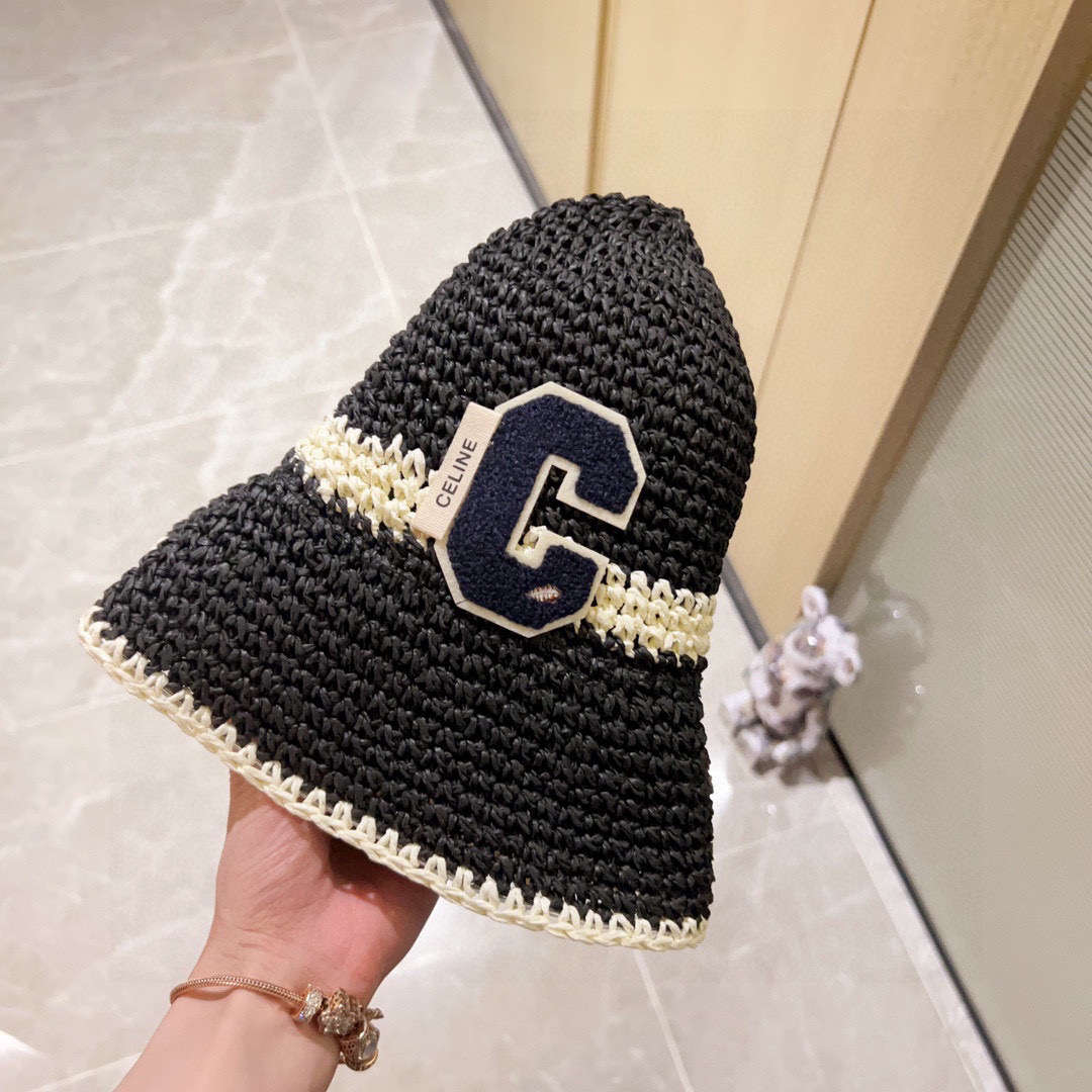 💛配防尘袋【CELINE赛琳】2025新款草编拼色折叠款渔夫帽草帽，度假款超好搭配，赶紧入手！