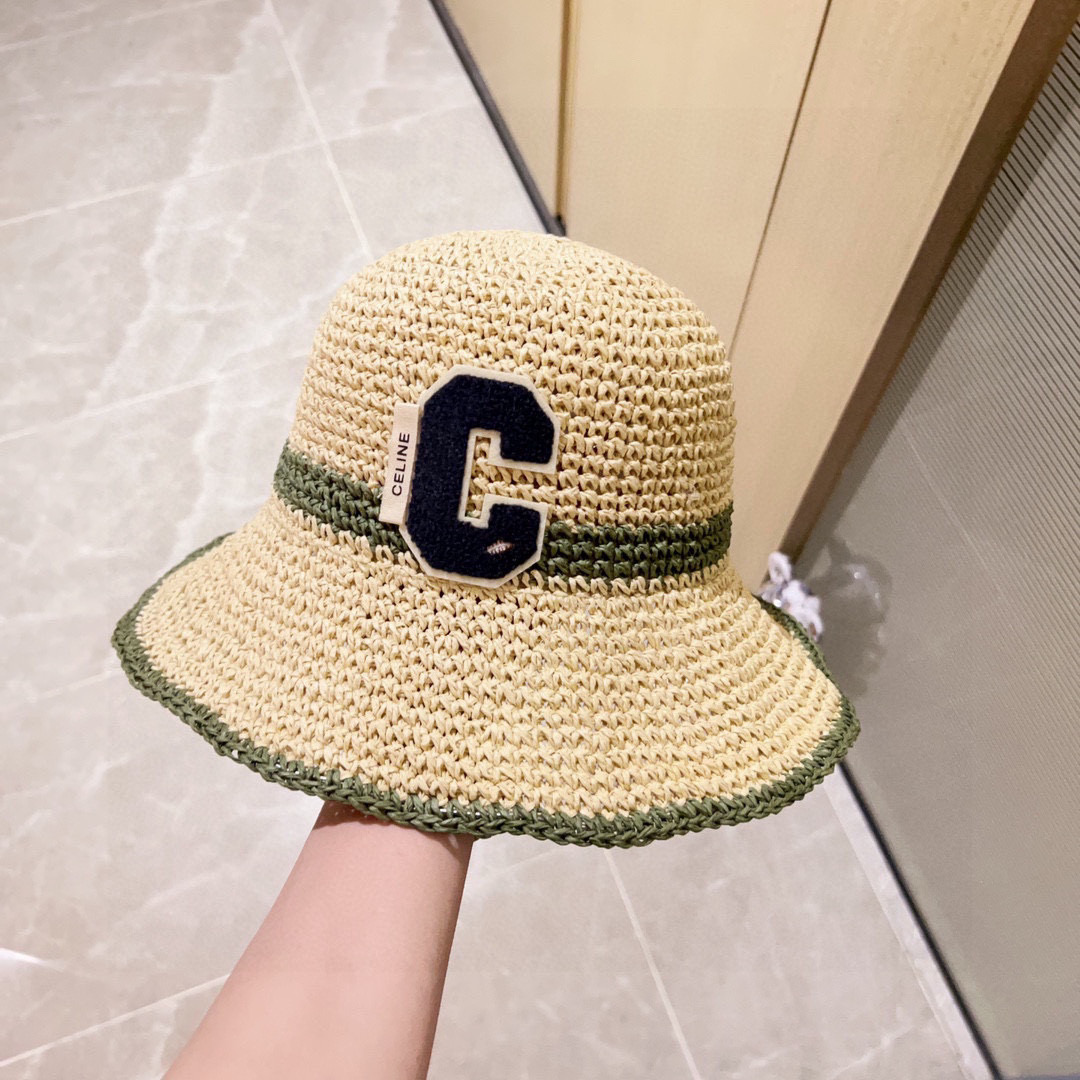 💛配防尘袋【CELINE赛琳】2025新款草编拼色折叠款渔夫帽草帽，度假款超好搭配，赶紧入手！