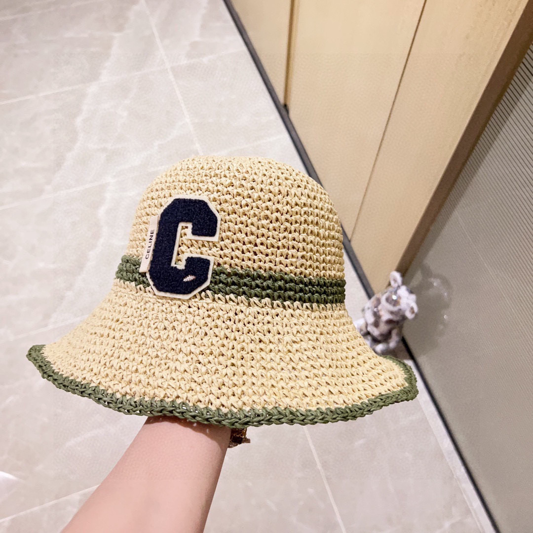 💛配防尘袋【CELINE赛琳】2025新款草编拼色折叠款渔夫帽草帽，度假款超好搭配，赶紧入手！