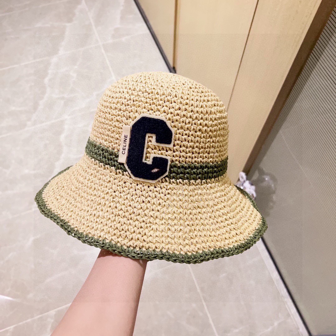 💛配防尘袋【CELINE赛琳】2025新款草编拼色折叠款渔夫帽草帽，度假款超好搭配，赶紧入手！