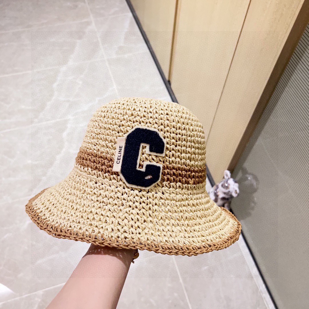 💛配防尘袋【CELINE赛琳】2025新款草编拼色折叠款渔夫帽草帽，度假款超好搭配，赶紧入手！