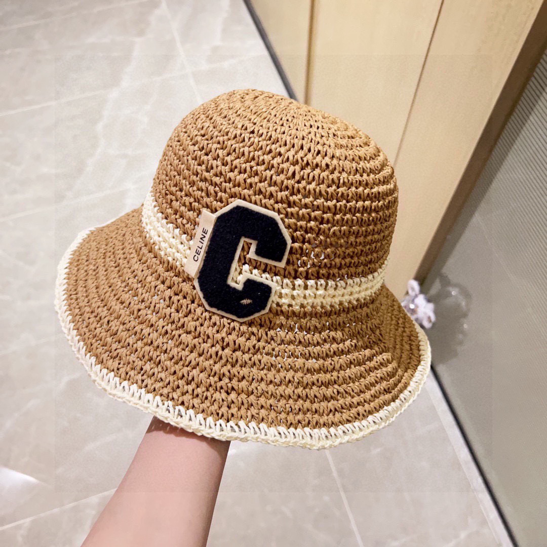 💛配防尘袋【CELINE赛琳】2025新款草编拼色折叠款渔夫帽草帽，度假款超好搭配，赶紧入手！