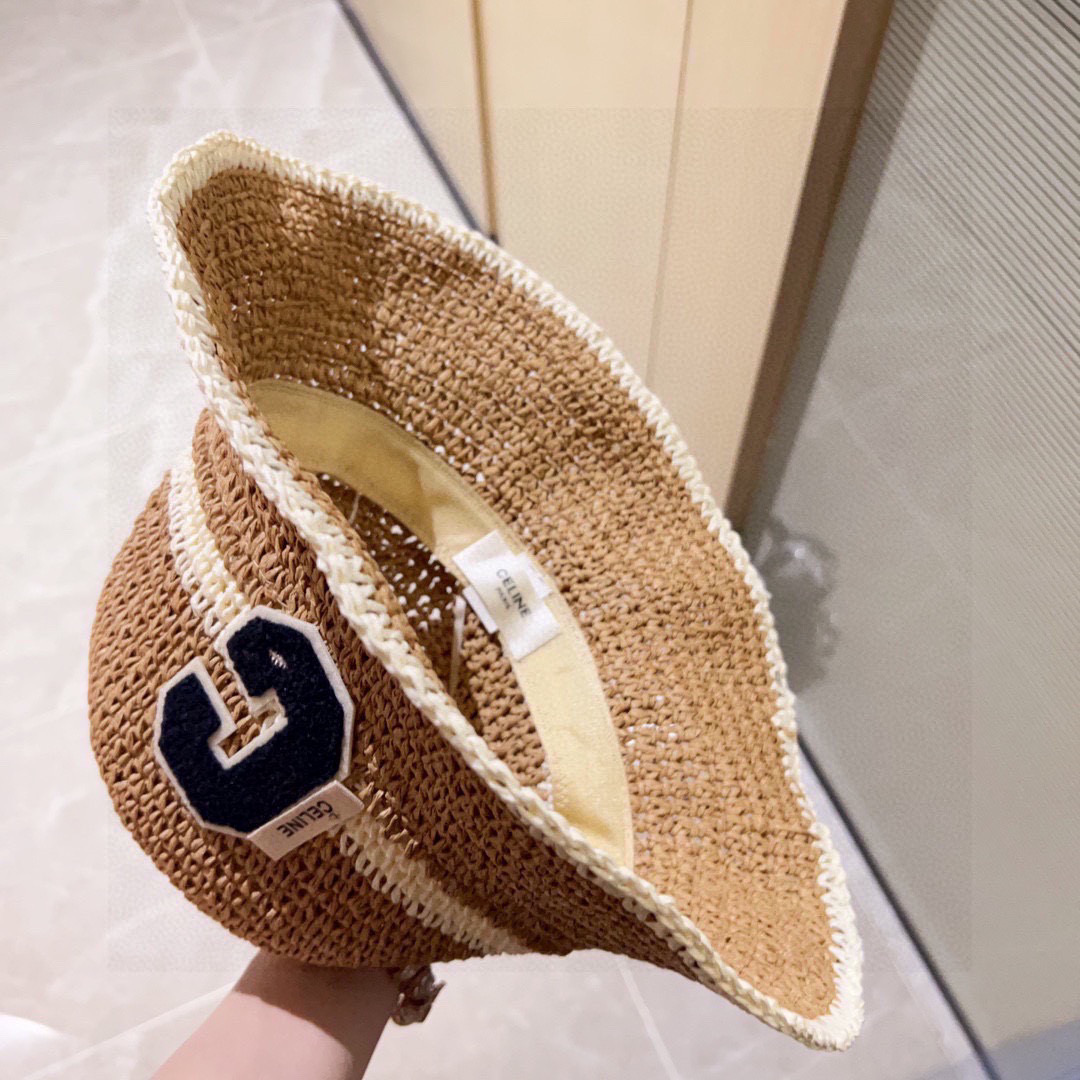 💛配防尘袋【CELINE赛琳】2025新款草编拼色折叠款渔夫帽草帽，度假款超好搭配，赶紧入手！
