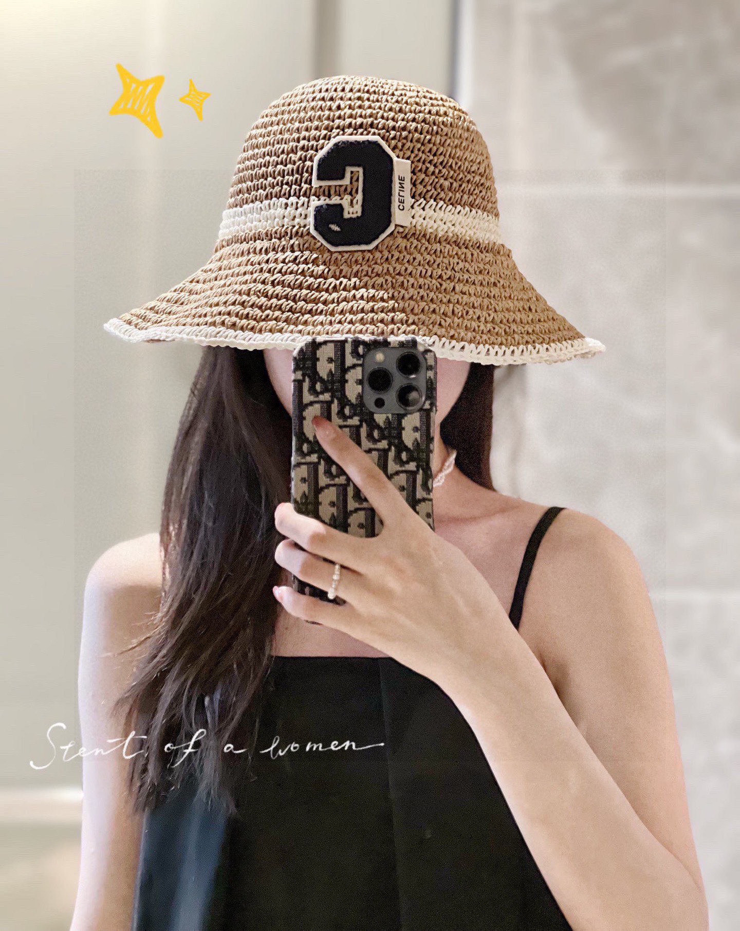 💛配防尘袋【CELINE赛琳】2025新款草编拼色折叠款渔夫帽草帽，度假款超好搭配，赶紧入手！