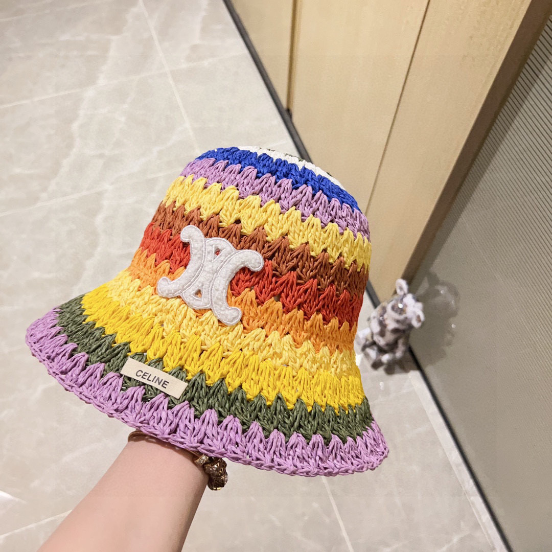 💛配防尘袋【CELINE赛琳】2025新款泫雅风彩虹编织桶帽渔夫帽，度假款超好搭配，赶紧入手！