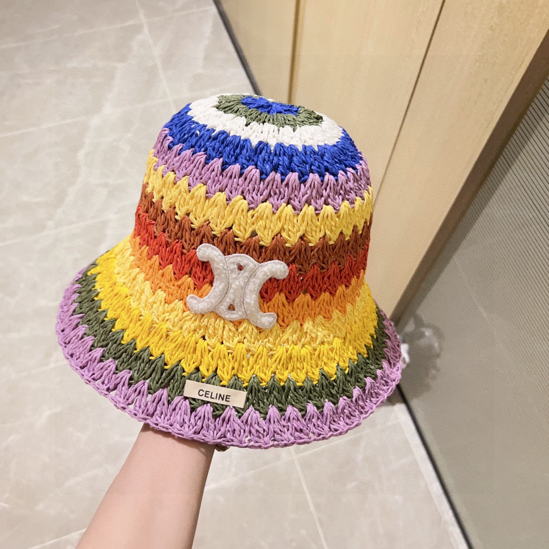 💛配防尘袋【CELINE赛琳】2025新款泫雅风彩虹编织桶帽渔夫帽，度假款超好搭配，赶紧入手！