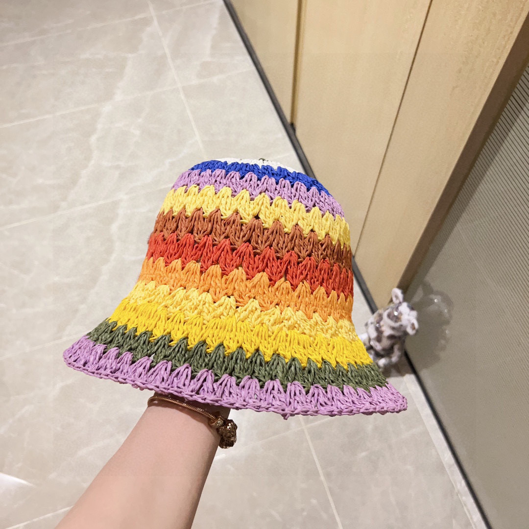 💛配防尘袋【CELINE赛琳】2025新款泫雅风彩虹编织桶帽渔夫帽，度假款超好搭配，赶紧入手！