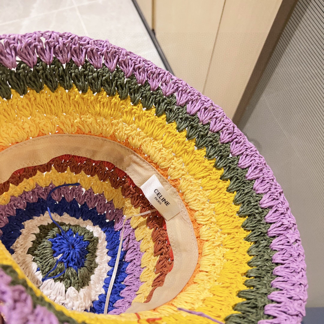💛配防尘袋【CELINE赛琳】2025新款泫雅风彩虹编织桶帽渔夫帽，度假款超好搭配，赶紧入手！