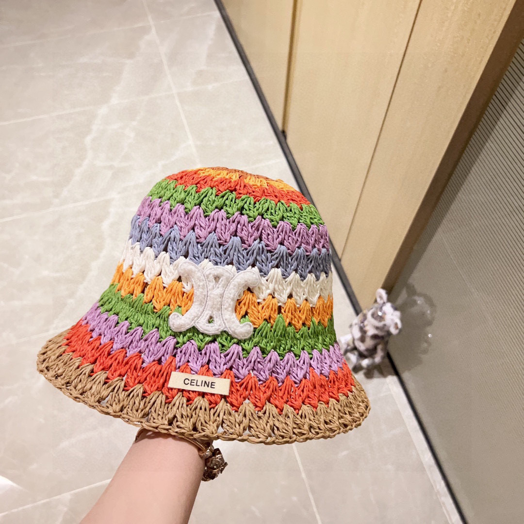 💛配防尘袋【CELINE赛琳】2025新款泫雅风彩虹编织桶帽渔夫帽，度假款超好搭配，赶紧入手！
