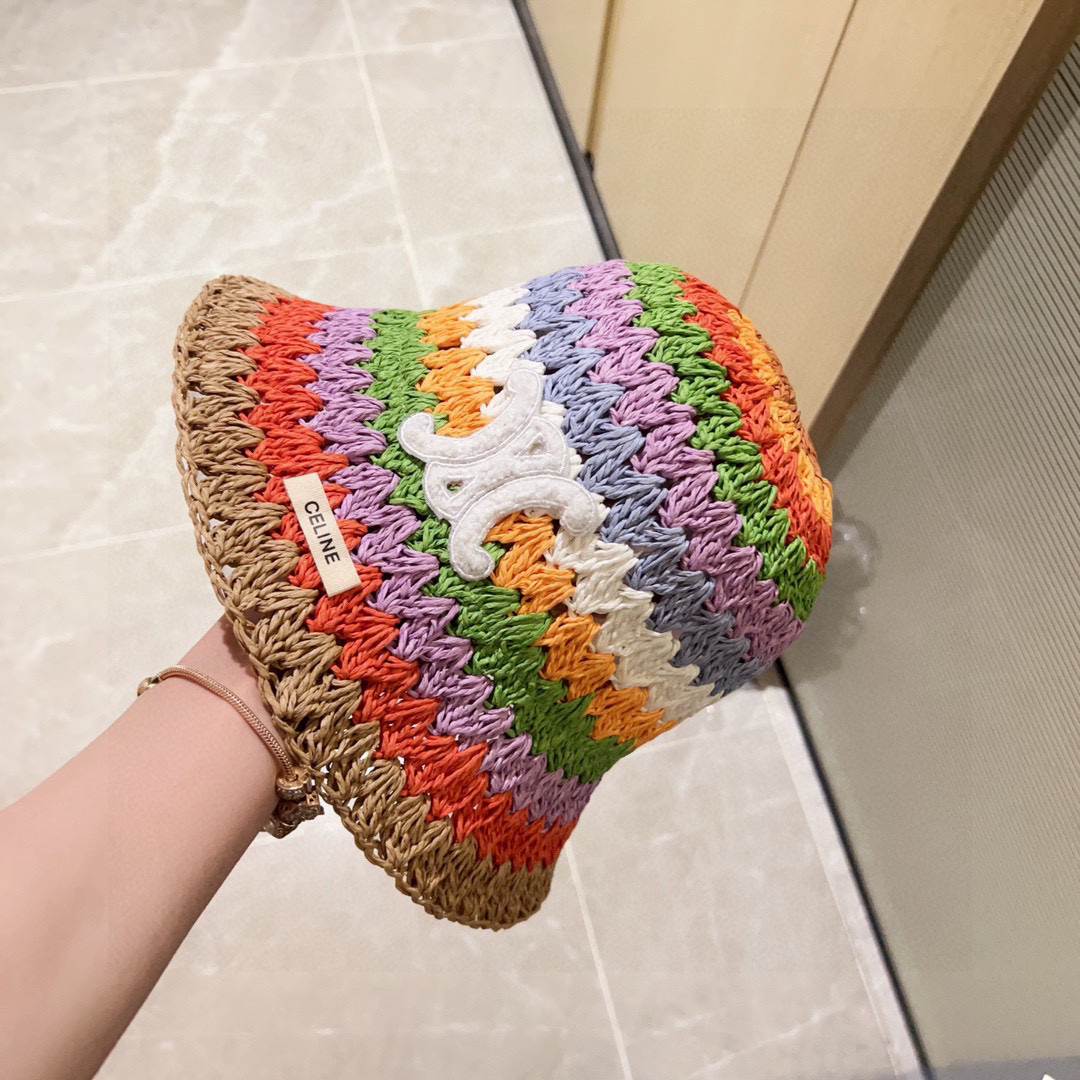 💛配防尘袋【CELINE赛琳】2025新款泫雅风彩虹编织桶帽渔夫帽，度假款超好搭配，赶紧入手！