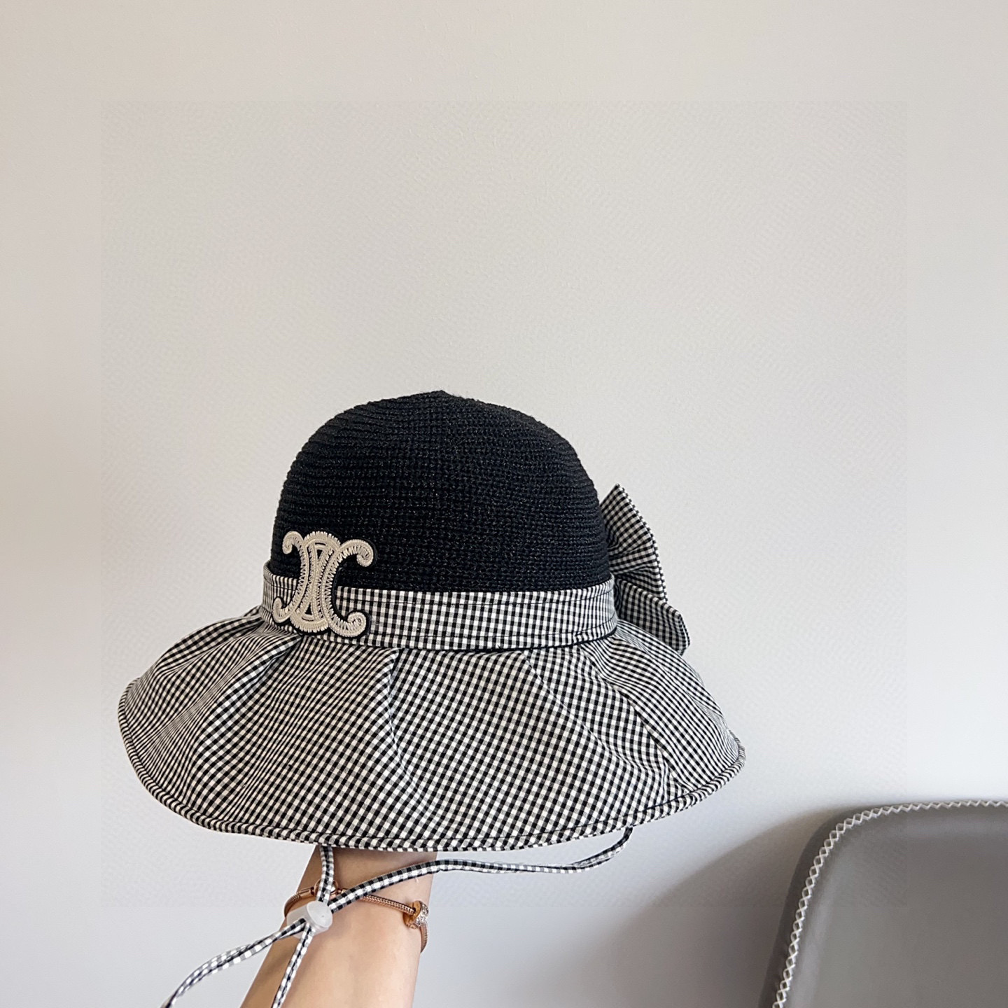 💛配防尘袋【CELINE赛琳】2025新款格纹遮阳度假风渔夫帽，🔆百搭日常款～出街必备