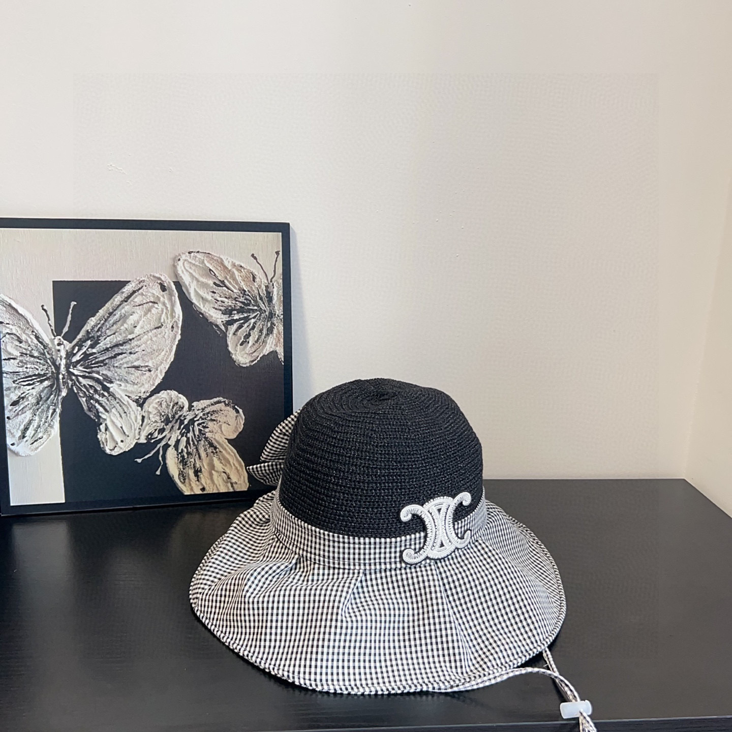 💛配防尘袋【CELINE赛琳】2025新款格纹遮阳度假风渔夫帽，🔆百搭日常款～出街必备