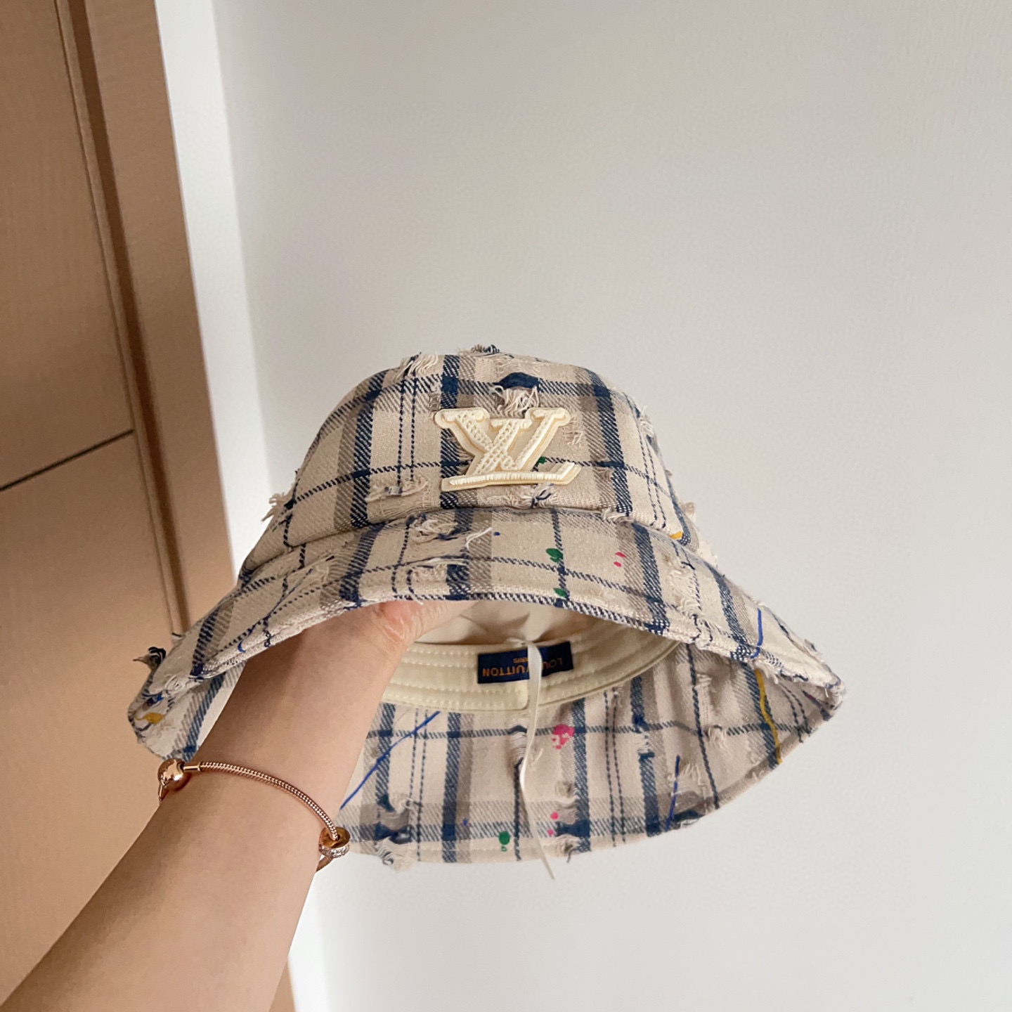💛配防尘袋【LV路易威登】2025新款做旧格纹男女款渔夫帽，🔆百搭日常款～出街必备