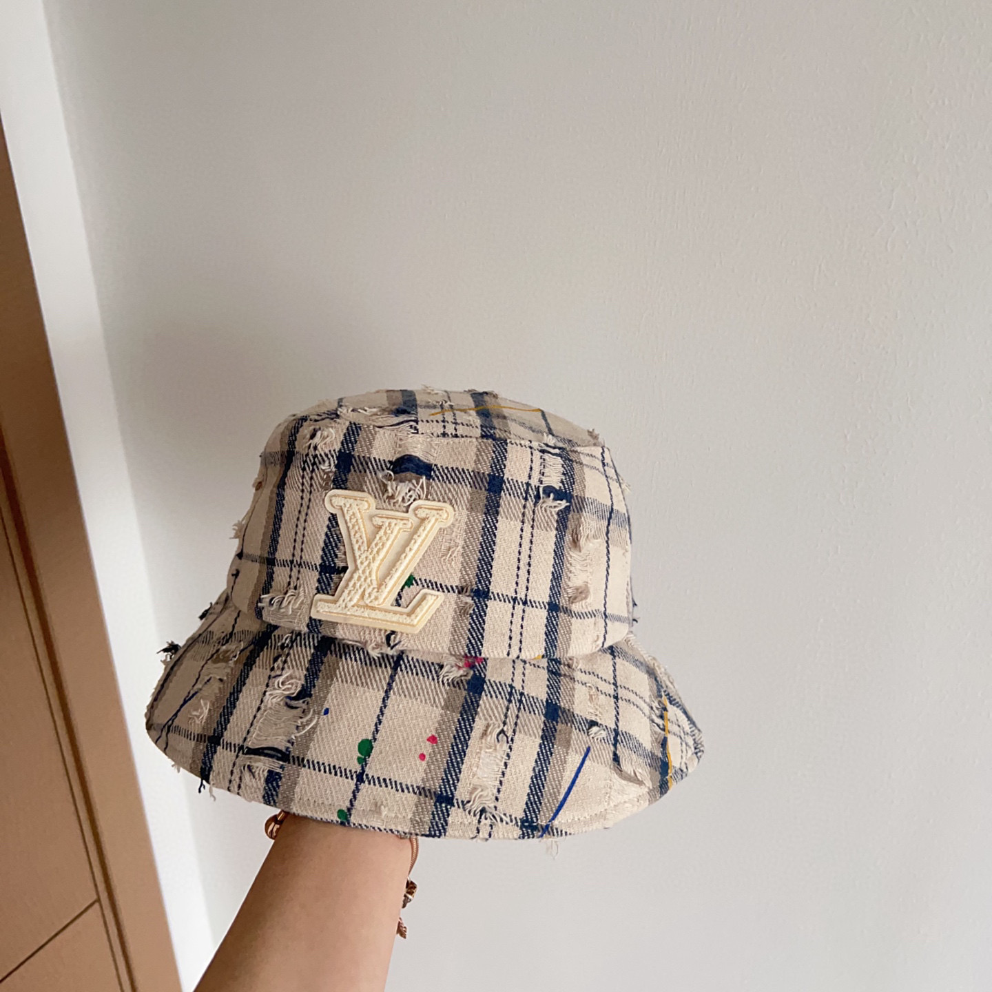 💛配防尘袋【LV路易威登】2025新款做旧格纹男女款渔夫帽，🔆百搭日常款～出街必备