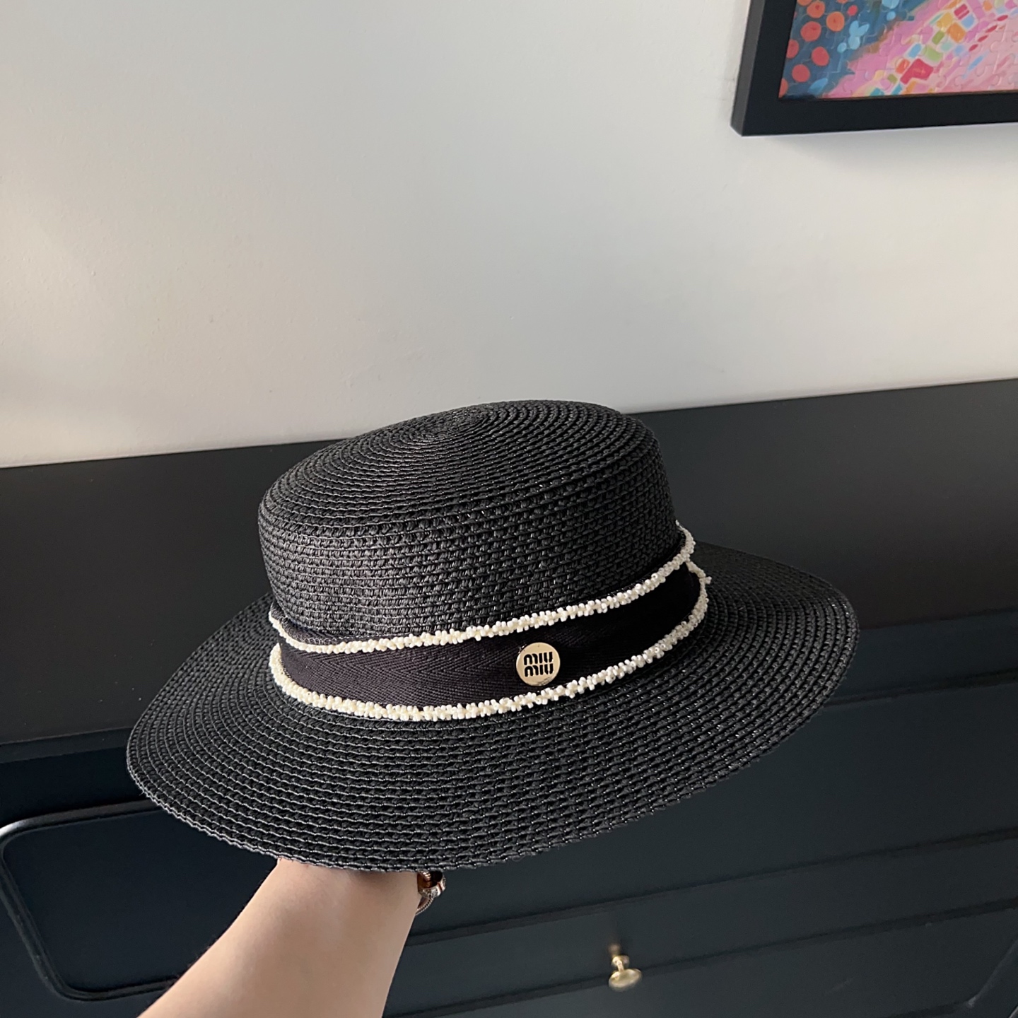 💛配防尘袋.  【MIUMIU缪缪】2025新款大牌织带度假遮阳盆帽草帽，出街旅行单品
