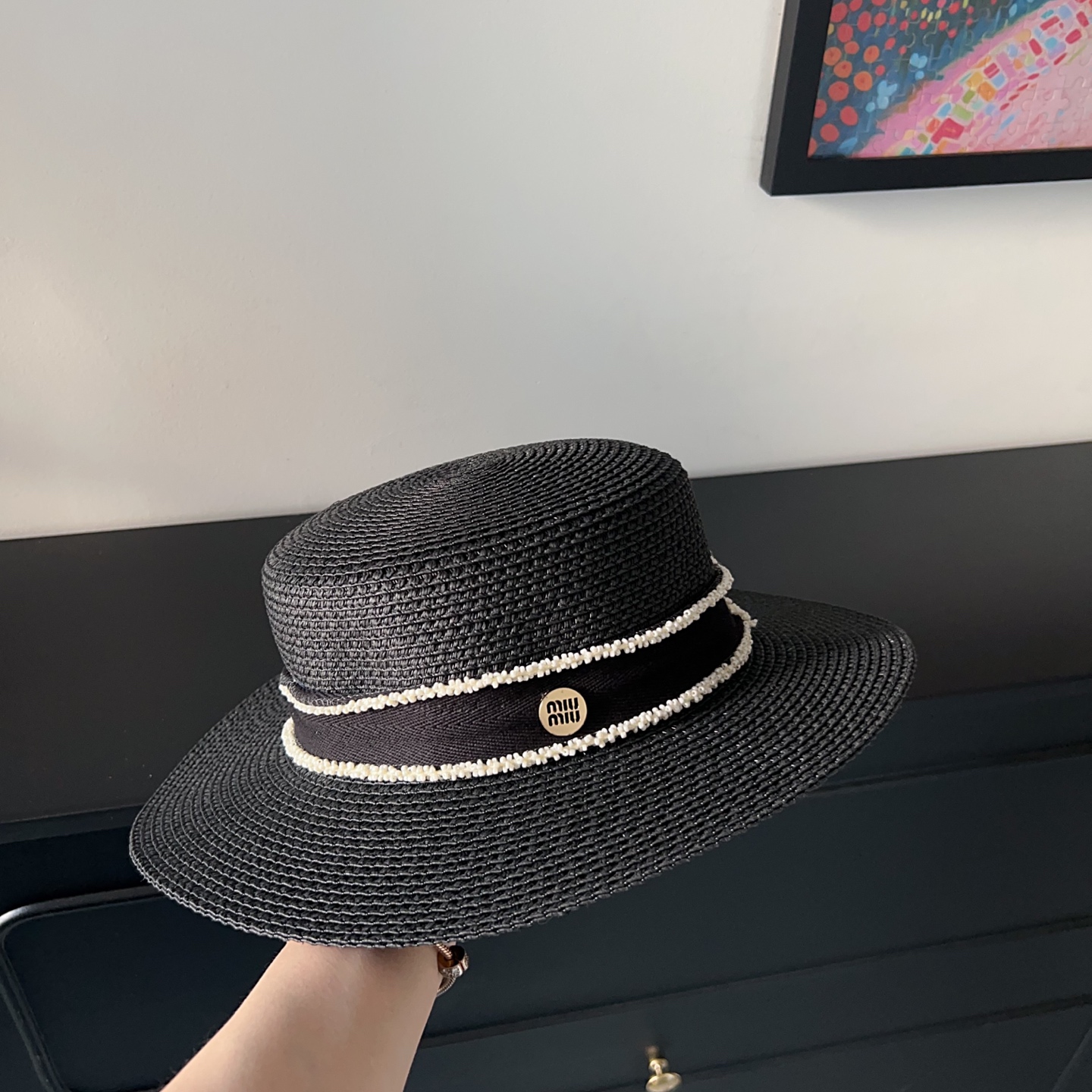 💛配防尘袋.  【MIUMIU缪缪】2025新款大牌织带度假遮阳盆帽草帽，出街旅行单品