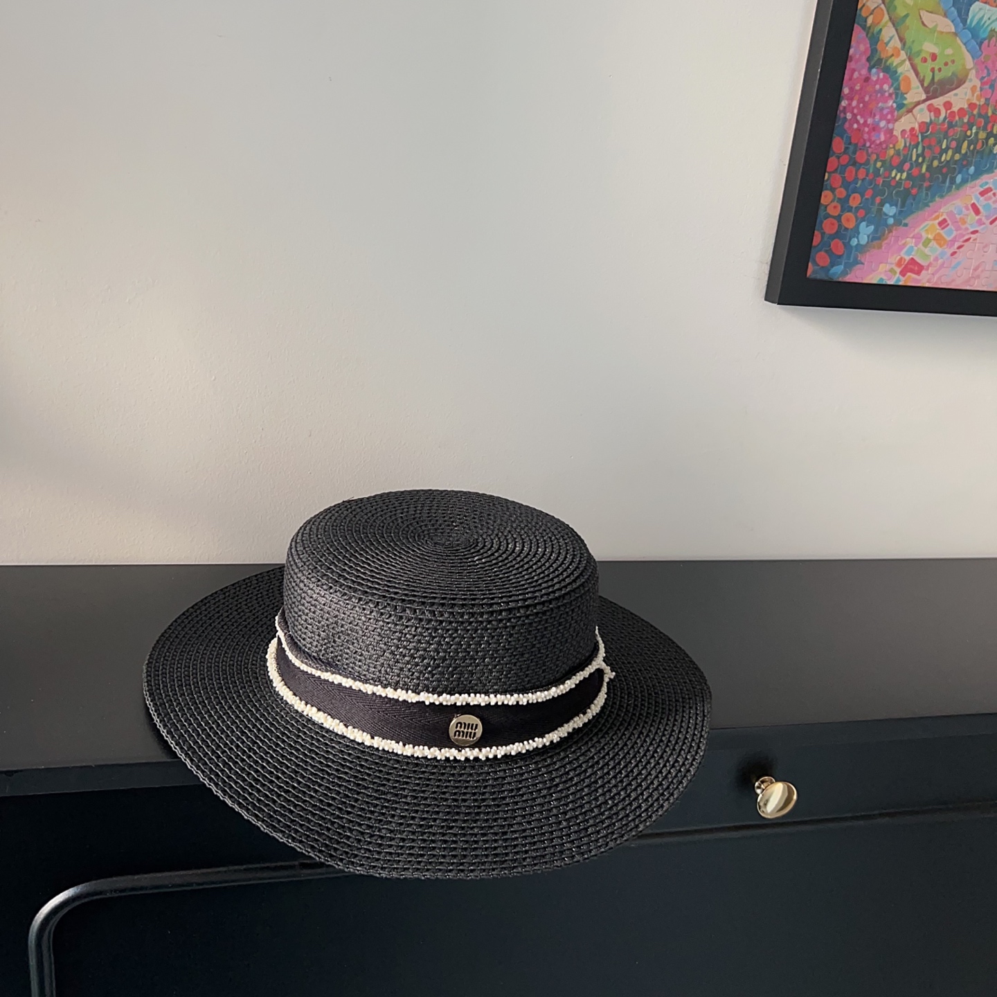 💛配防尘袋.  【MIUMIU缪缪】2025新款大牌织带度假遮阳盆帽草帽，出街旅行单品