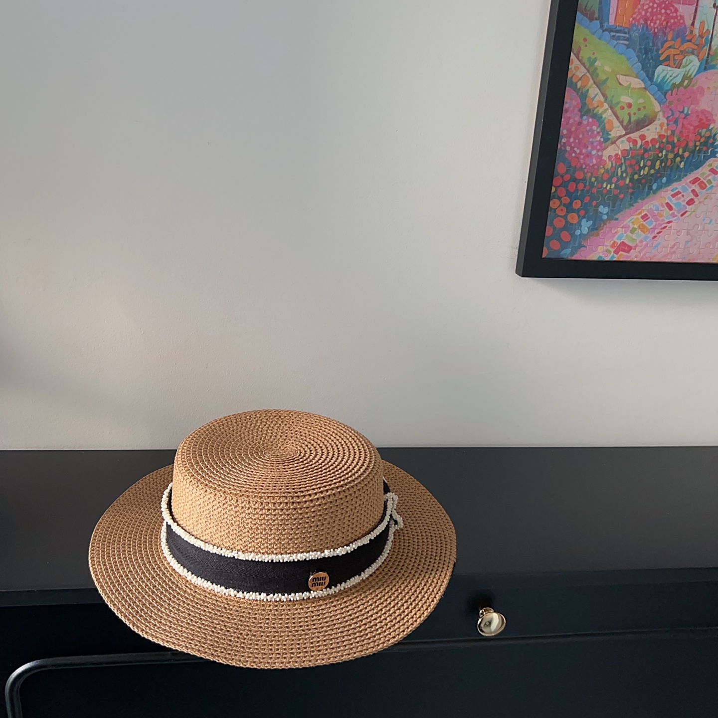 💛配防尘袋.  【MIUMIU缪缪】2025新款大牌织带度假遮阳盆帽草帽，出街旅行单品