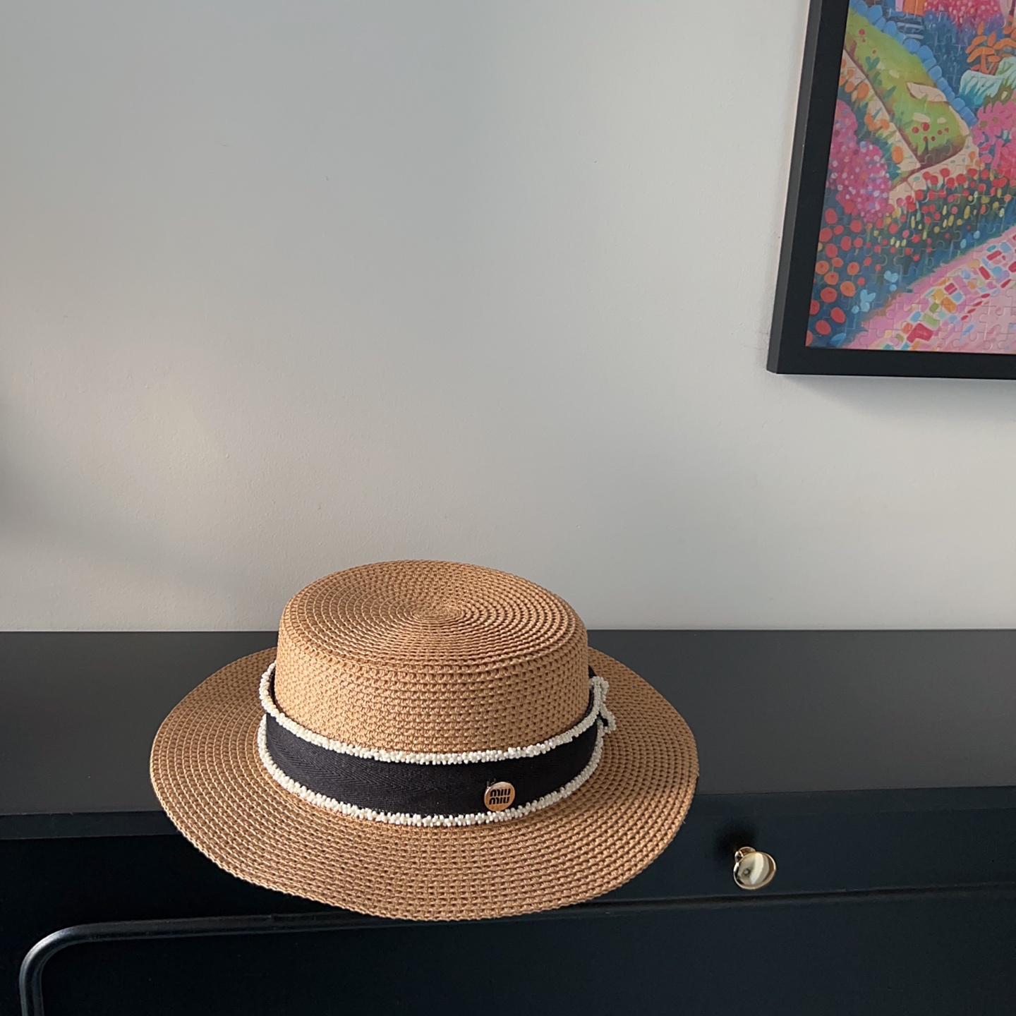 💛配防尘袋.  【MIUMIU缪缪】2025新款大牌织带度假遮阳盆帽草帽，出街旅行单品