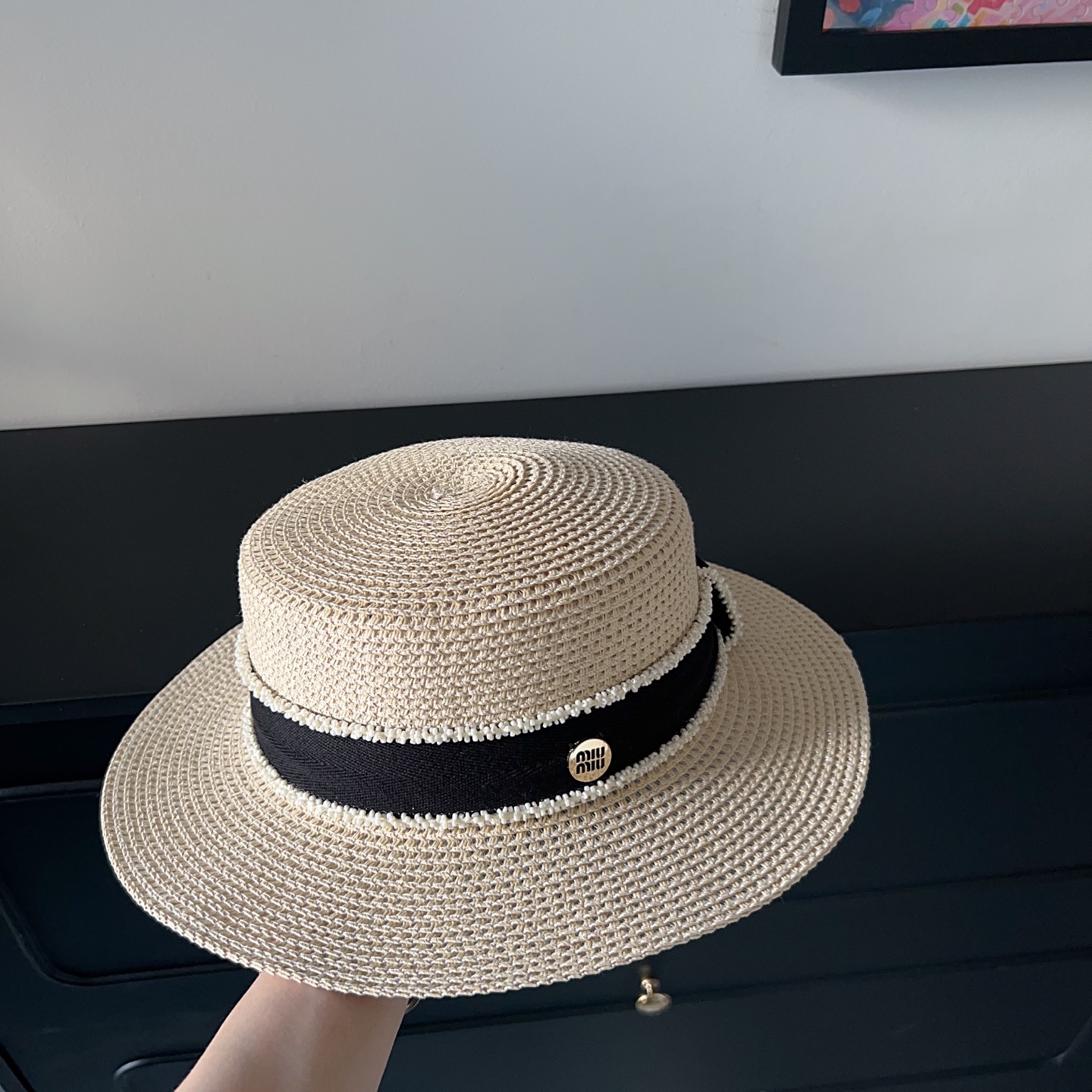 💛配防尘袋.  【MIUMIU缪缪】2025新款大牌织带度假遮阳盆帽草帽，出街旅行单品