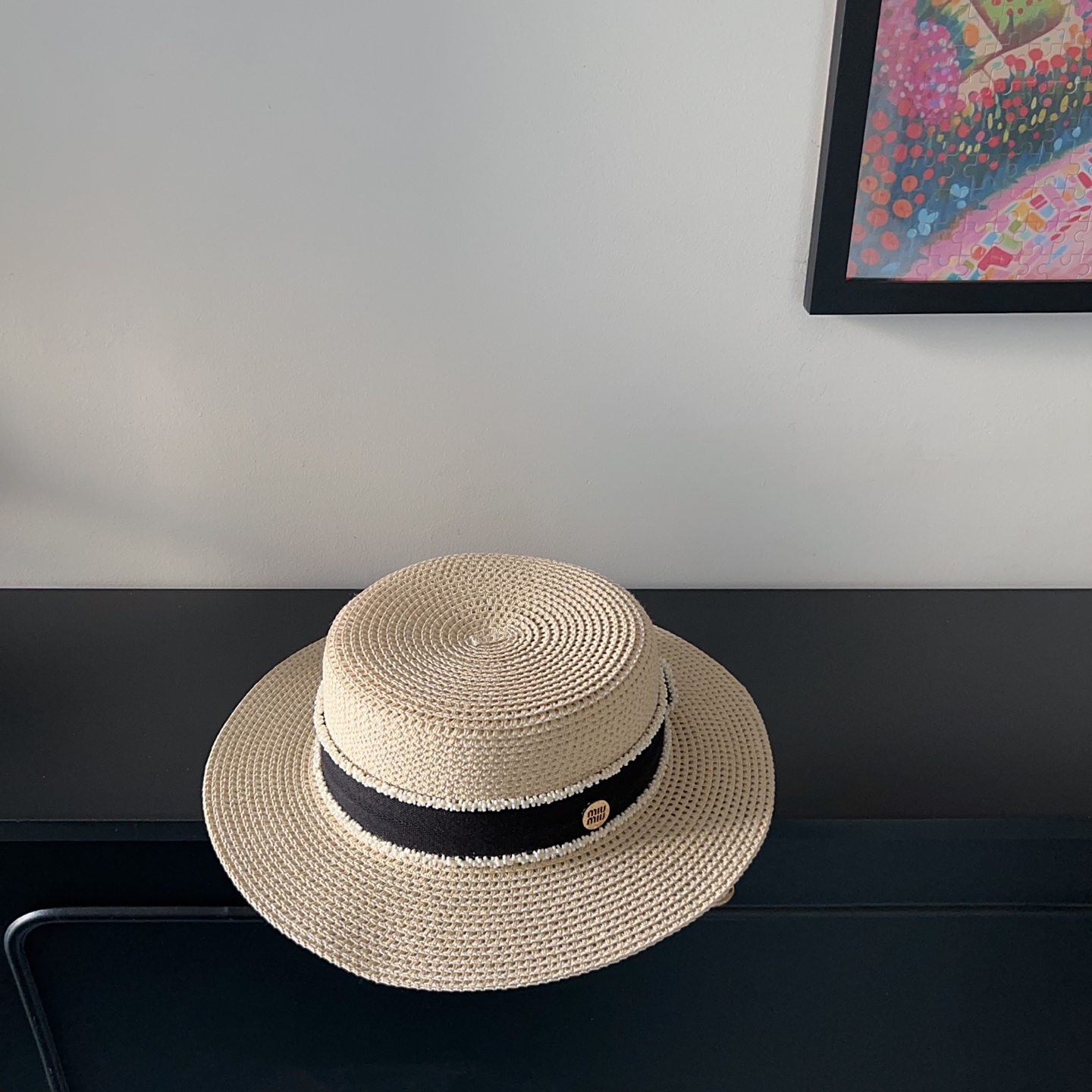 💛配防尘袋.  【MIUMIU缪缪】2025新款大牌织带度假遮阳盆帽草帽，出街旅行单品