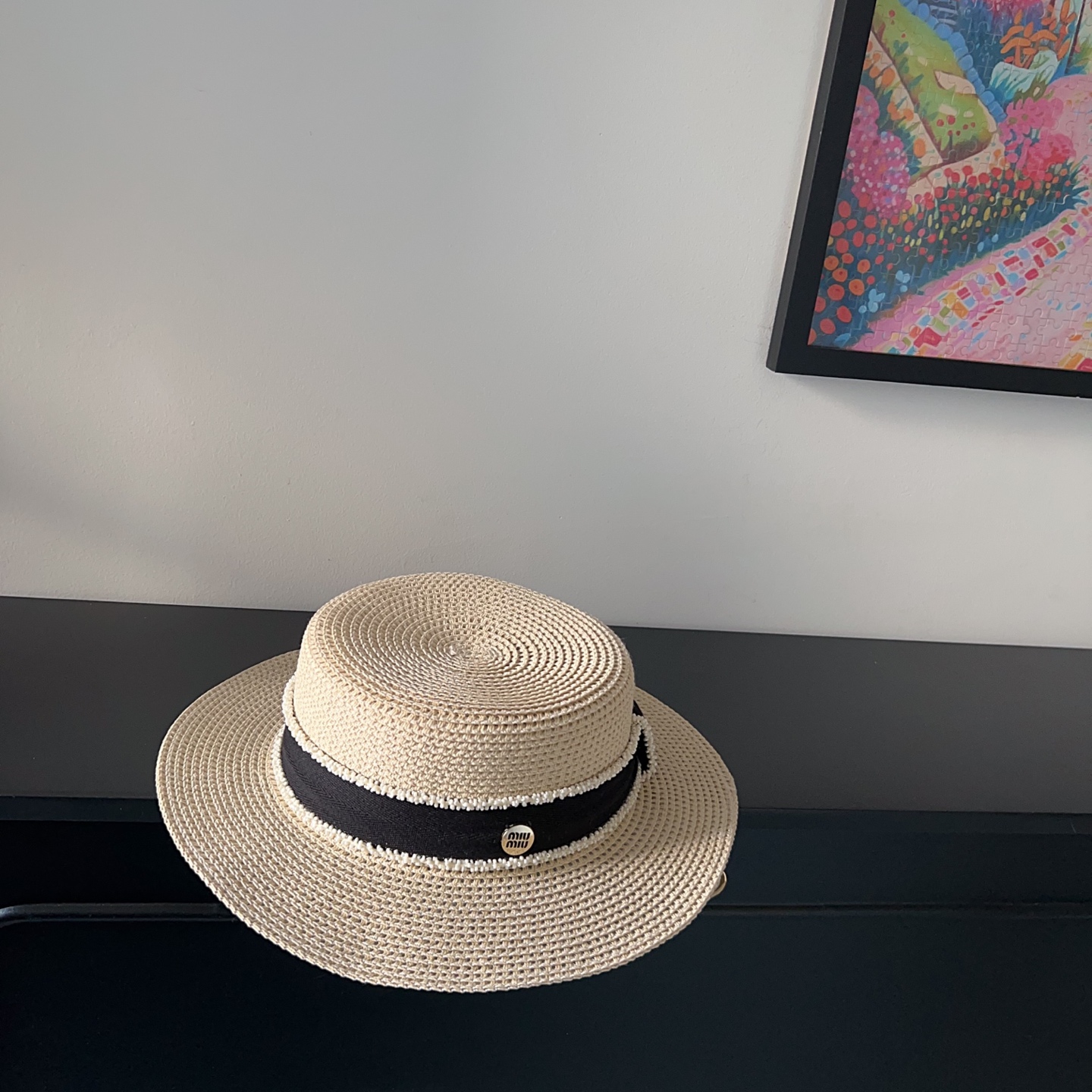 💛配防尘袋.  【MIUMIU缪缪】2025新款大牌织带度假遮阳盆帽草帽，出街旅行单品