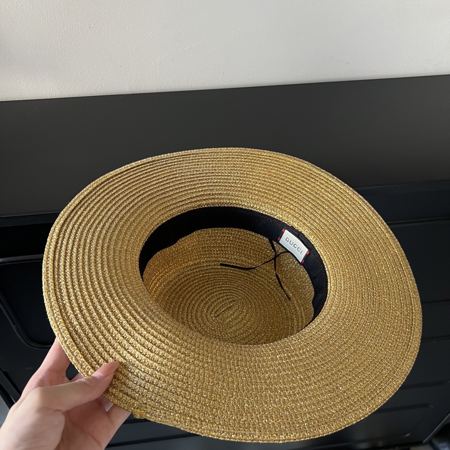 💛配防尘袋.  【GUCCI古驰】2025新款金丝男女款平顶盆帽草帽，出街旅行单品