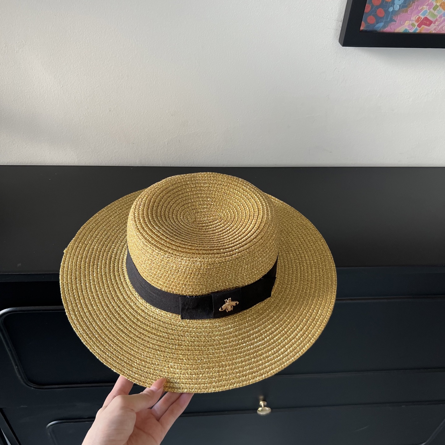 💛配防尘袋.  【GUCCI古驰】2025新款金丝男女款平顶盆帽草帽，出街旅行单品