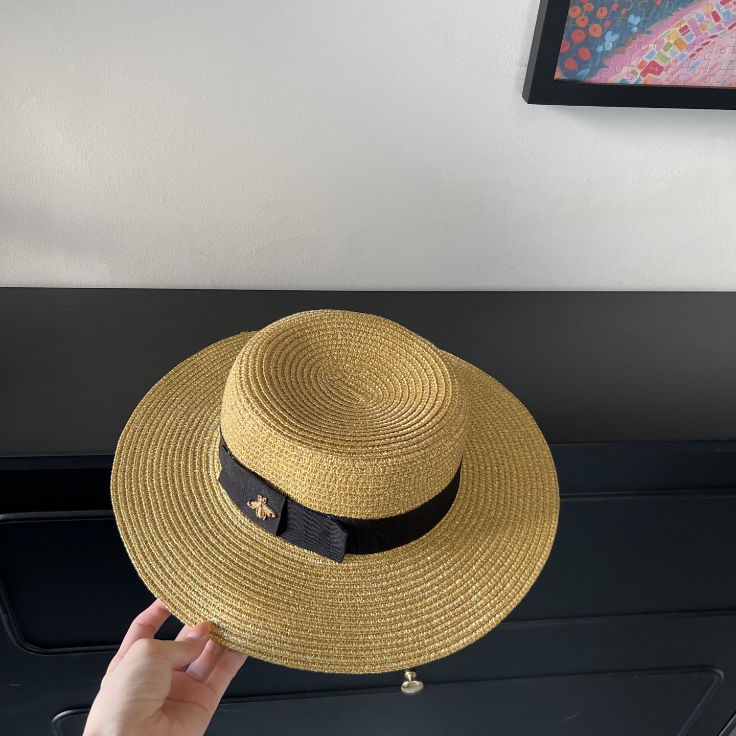 💛配防尘袋.  【GUCCI古驰】2025新款金丝男女款平顶盆帽草帽，出街旅行单品