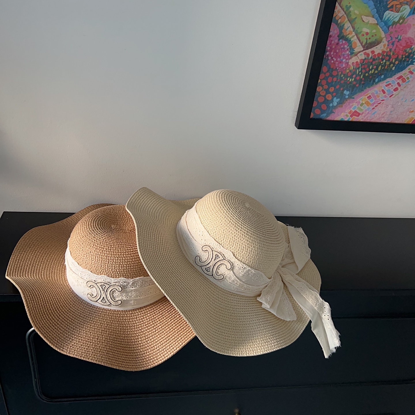 💛配防尘袋.  【CELINE赛琳】2025新款大牌织带百搭荷叶边草帽，出街日常单品