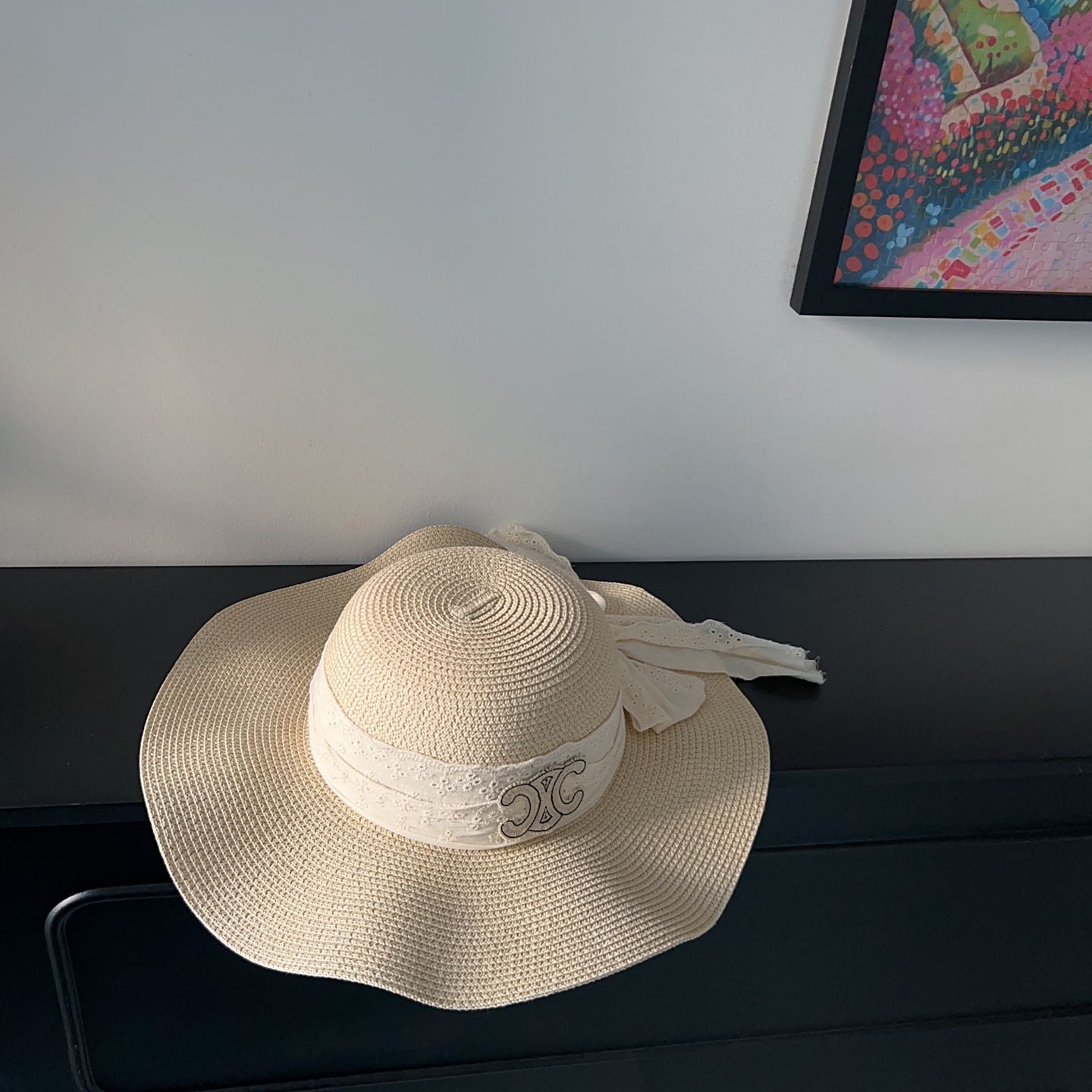 💛配防尘袋.  【CELINE赛琳】2025新款大牌织带百搭荷叶边草帽，出街日常单品