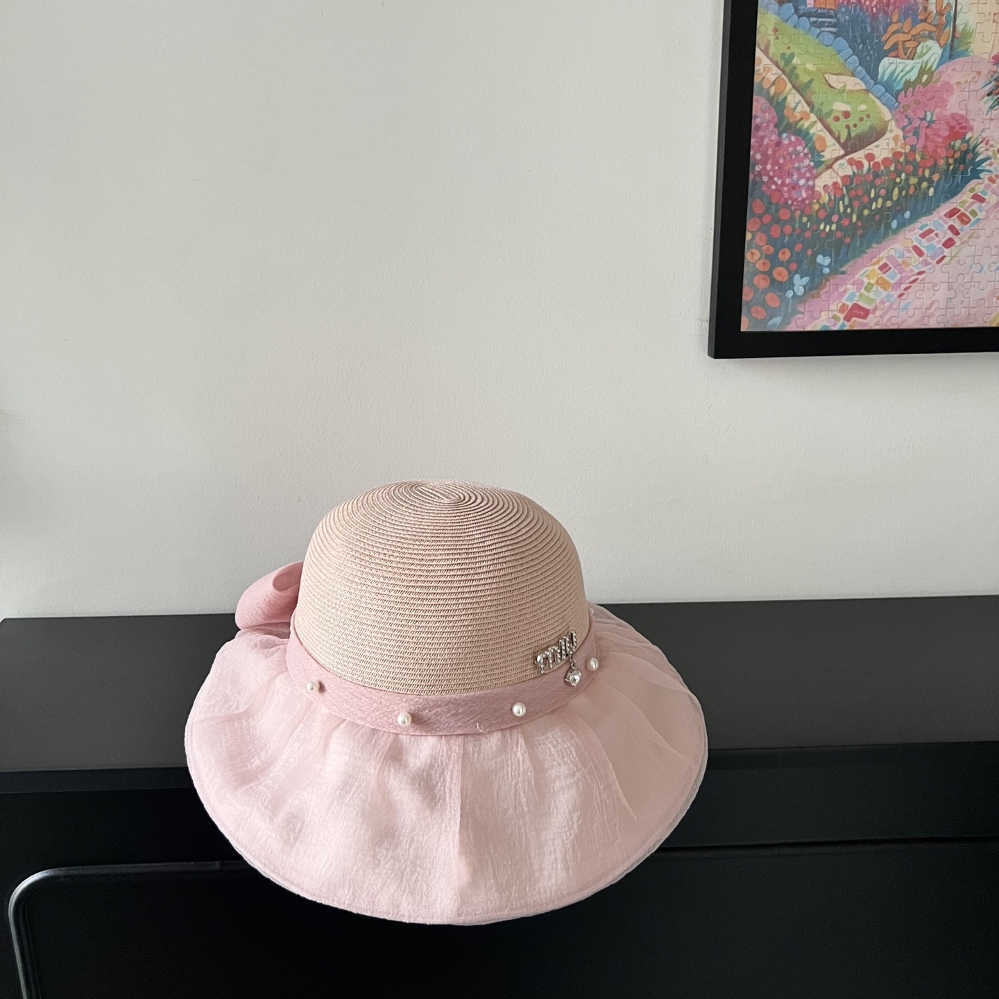 💛配防尘袋【MIUMIU缪缪】2025新款欧根纱款珍珠重工渔夫帽独特设计～日系简约的一款