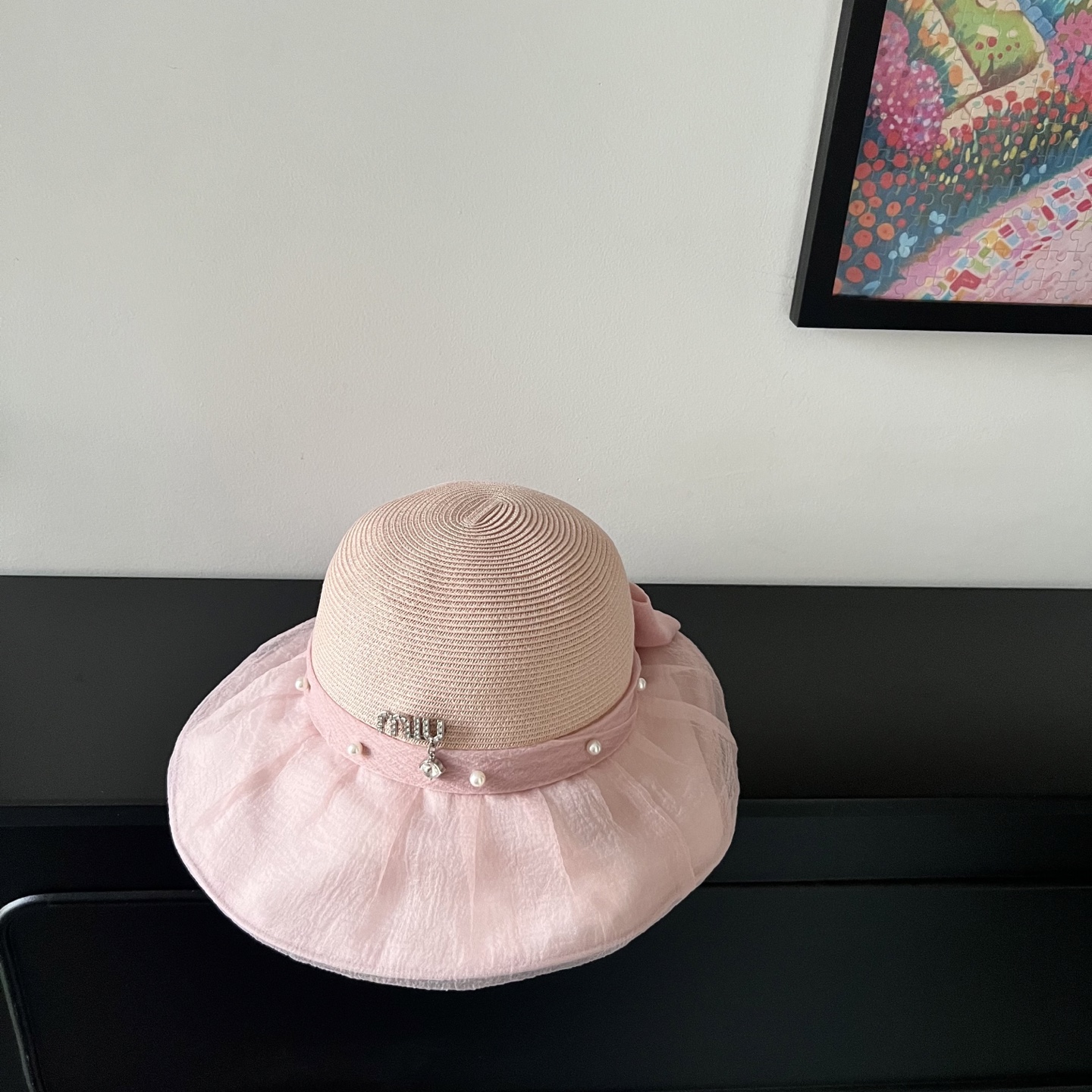 💛配防尘袋【MIUMIU缪缪】2025新款欧根纱款珍珠重工渔夫帽独特设计～日系简约的一款