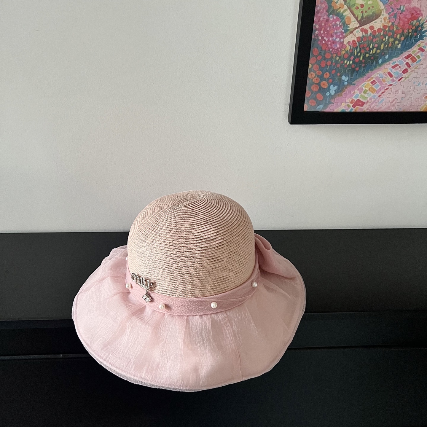 💛配防尘袋【MIUMIU缪缪】2025新款欧根纱款珍珠重工渔夫帽独特设计～日系简约的一款