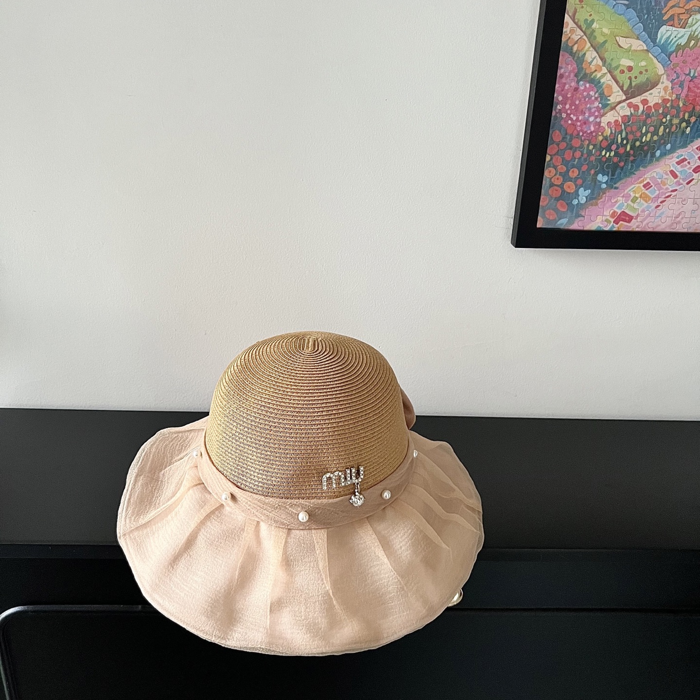 💛配防尘袋【MIUMIU缪缪】2025新款欧根纱款珍珠重工渔夫帽独特设计～日系简约的一款