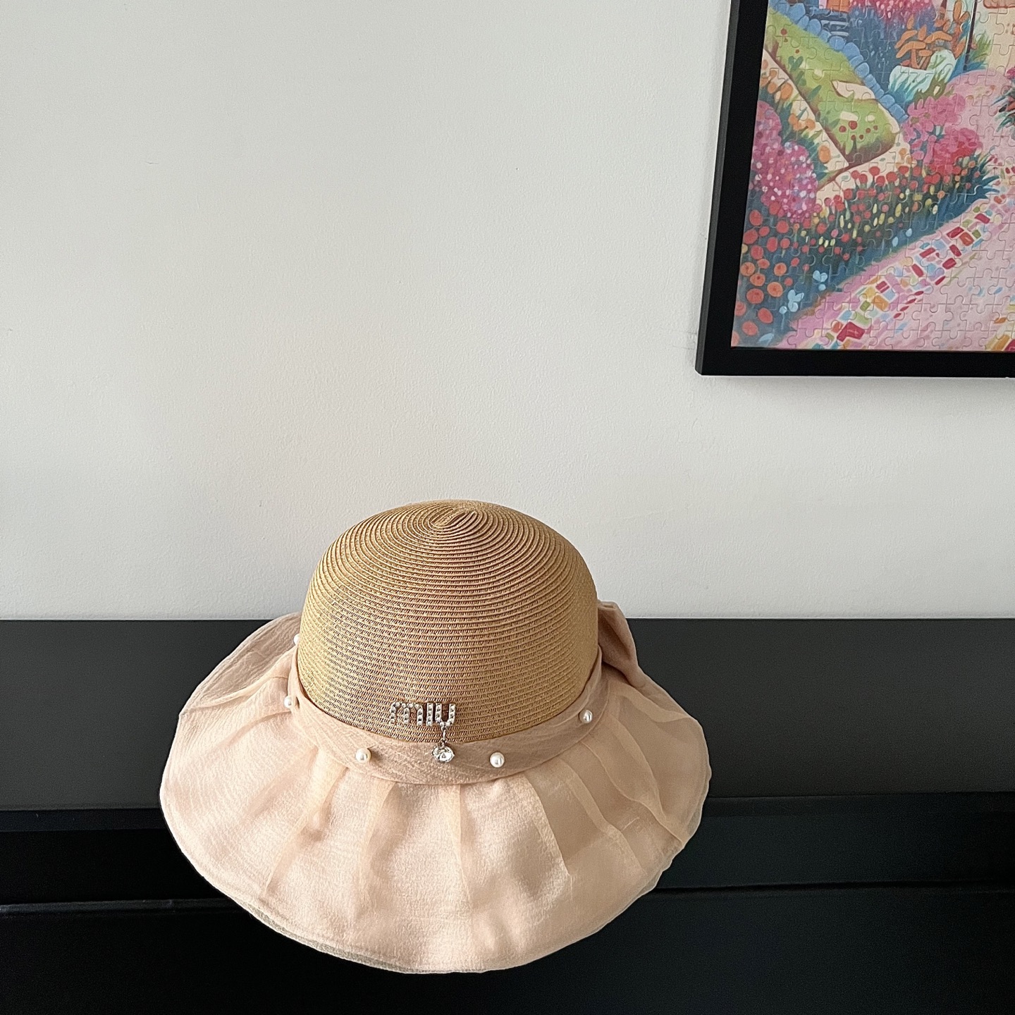 💛配防尘袋【MIUMIU缪缪】2025新款欧根纱款珍珠重工渔夫帽独特设计～日系简约的一款