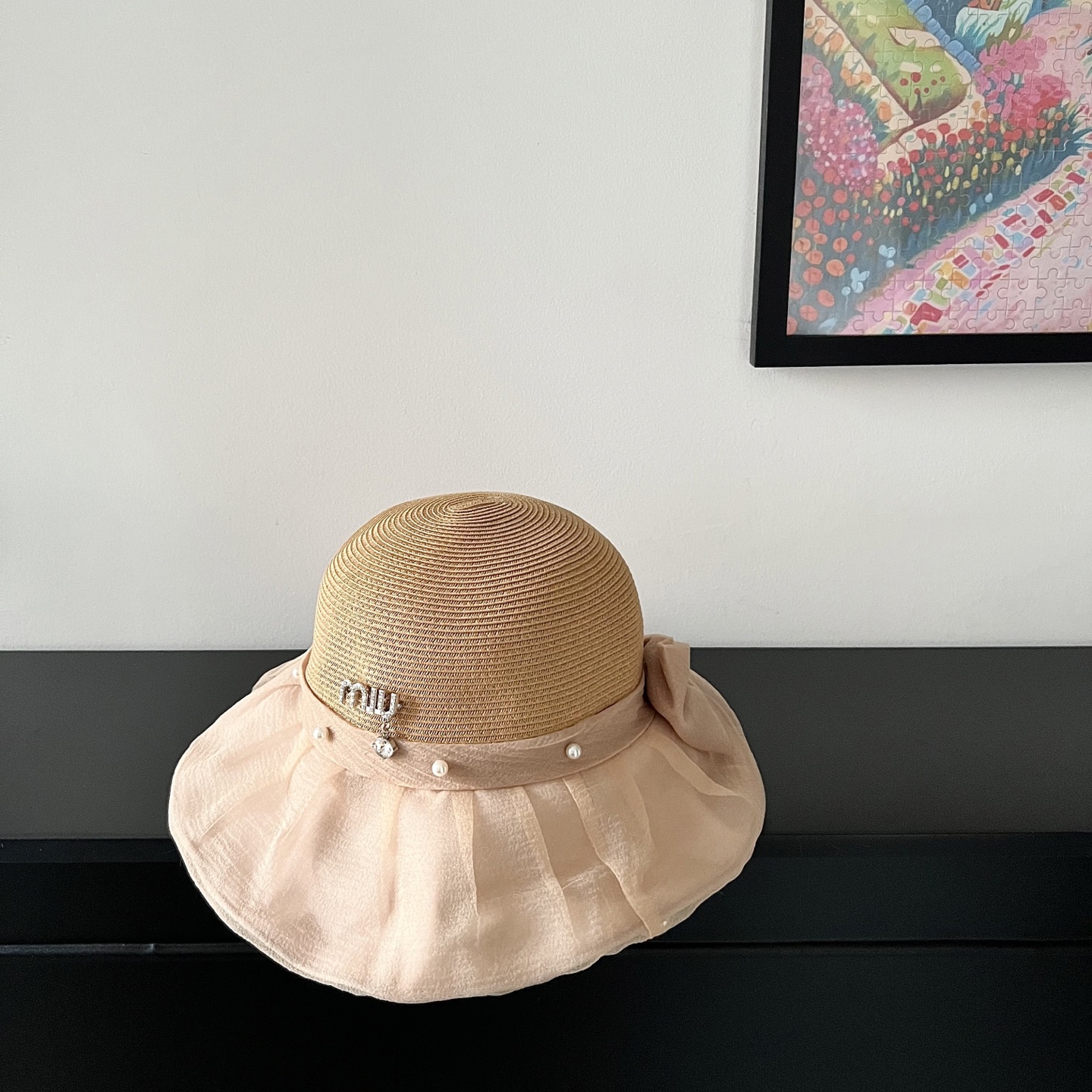 💛配防尘袋【MIUMIU缪缪】2025新款欧根纱款珍珠重工渔夫帽独特设计～日系简约的一款