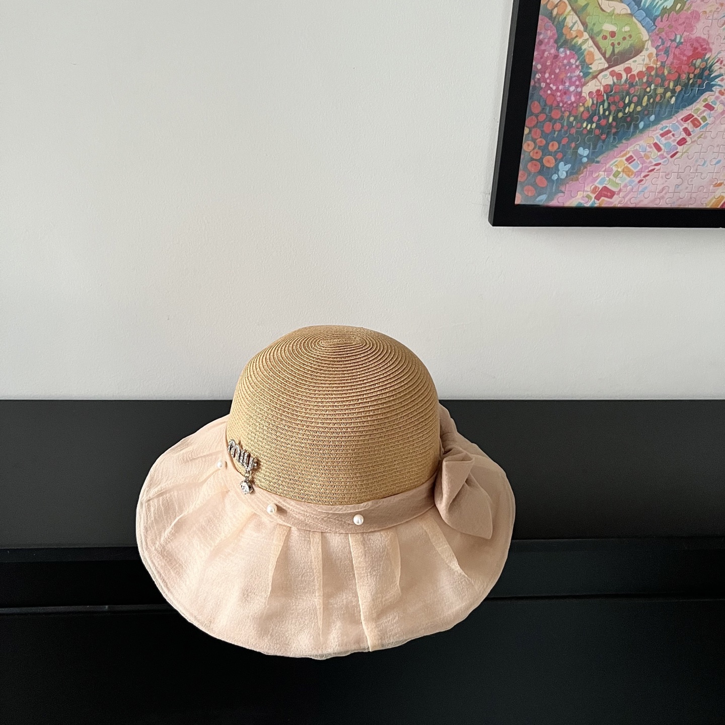 💛配防尘袋【MIUMIU缪缪】2025新款欧根纱款珍珠重工渔夫帽独特设计～日系简约的一款