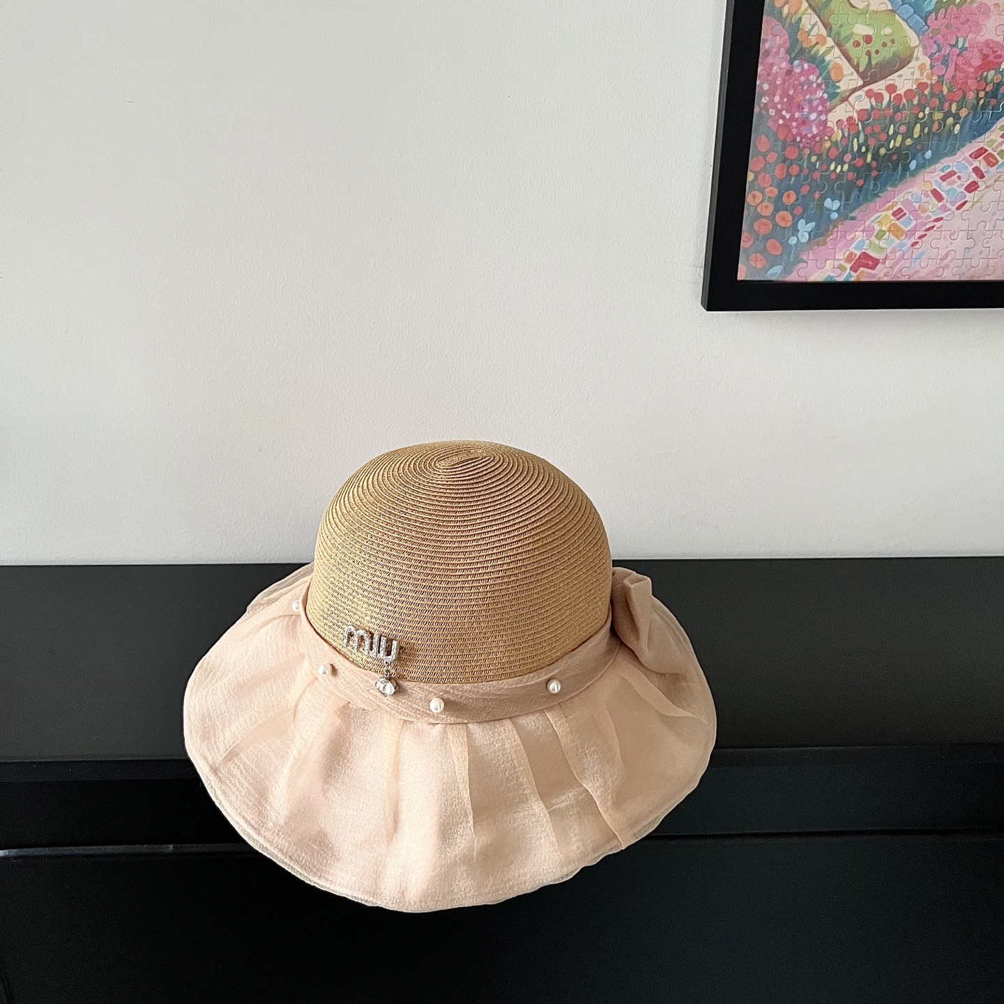 💛配防尘袋【MIUMIU缪缪】2025新款欧根纱款珍珠重工渔夫帽独特设计～日系简约的一款