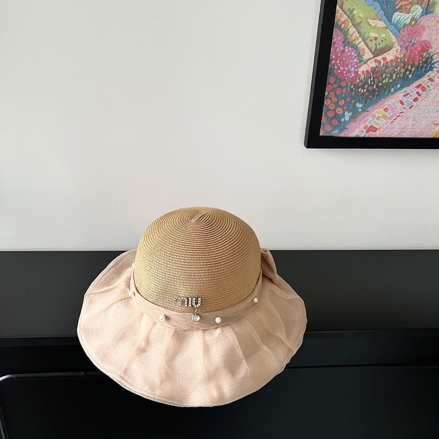 💛配防尘袋【MIUMIU缪缪】2025新款欧根纱款珍珠重工渔夫帽独特设计～日系简约的一款