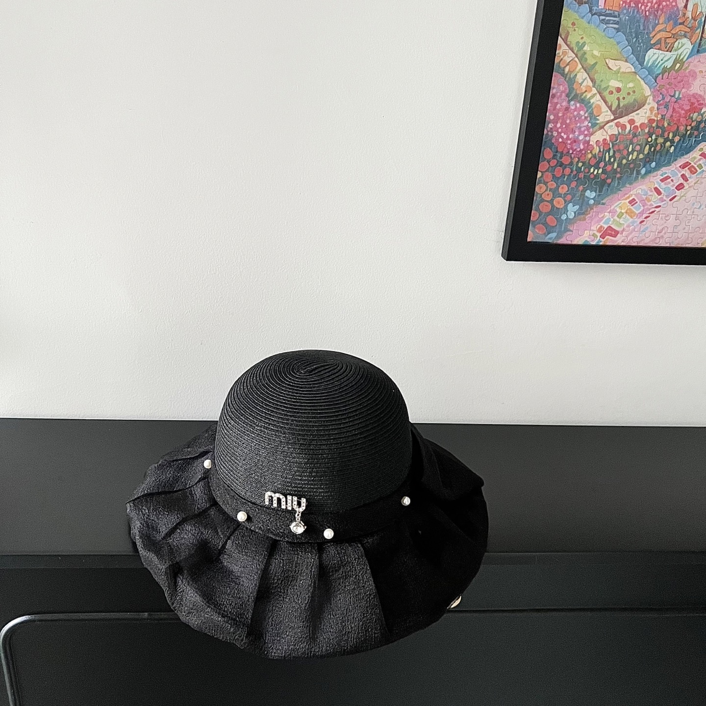 💛配防尘袋【MIUMIU缪缪】2025新款欧根纱款珍珠重工渔夫帽独特设计～日系简约的一款