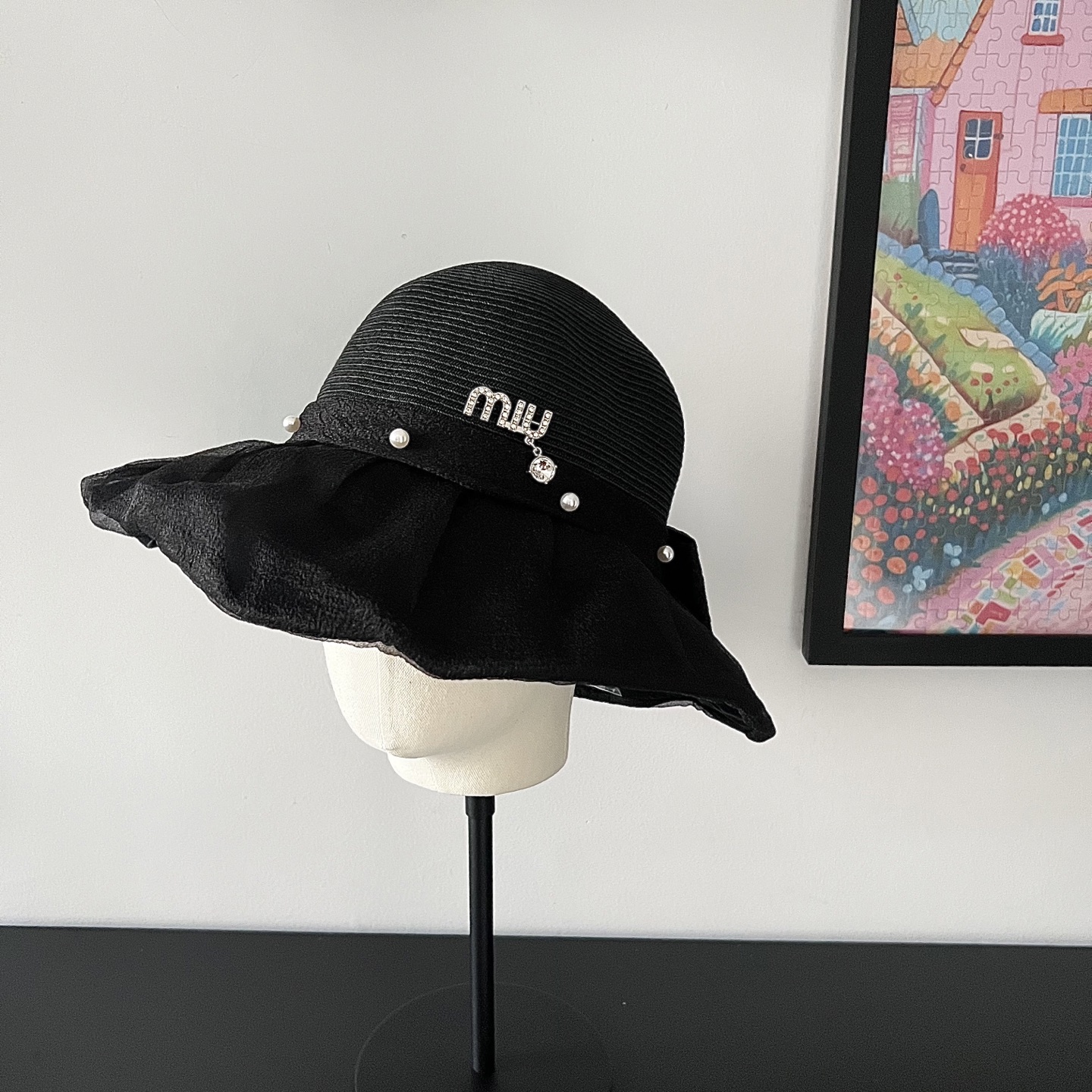 💛配防尘袋【MIUMIU缪缪】2025新款欧根纱款珍珠重工渔夫帽独特设计～日系简约的一款