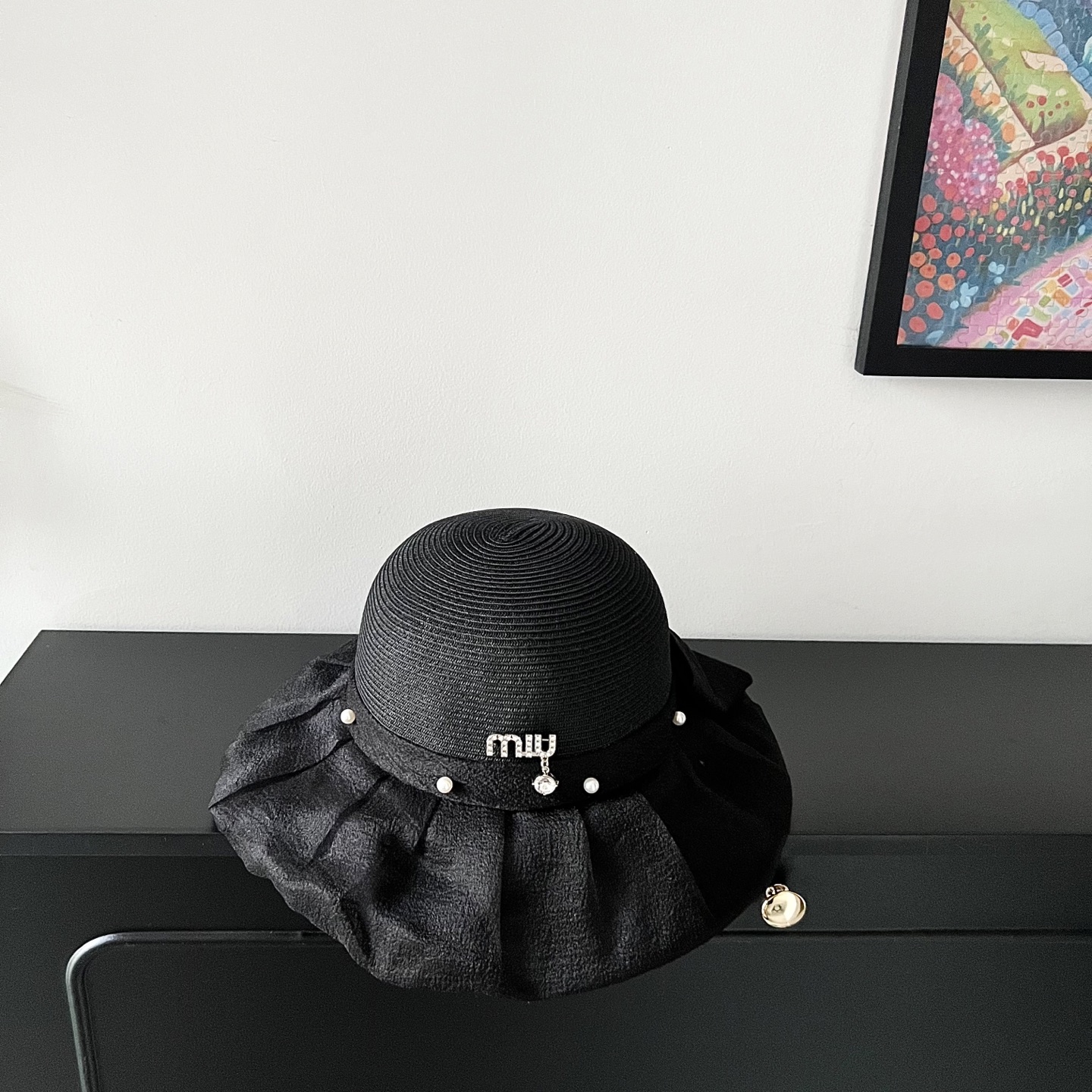 💛配防尘袋【MIUMIU缪缪】2025新款欧根纱款珍珠重工渔夫帽独特设计～日系简约的一款