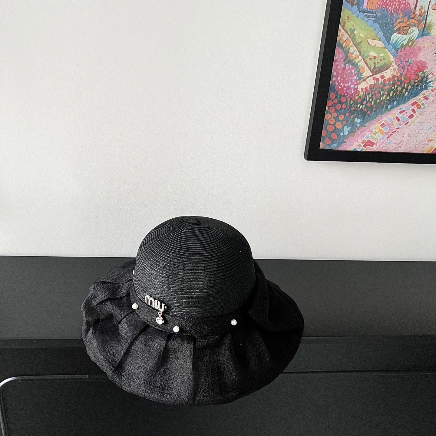 💛配防尘袋【MIUMIU缪缪】2025新款欧根纱款珍珠重工渔夫帽独特设计～日系简约的一款